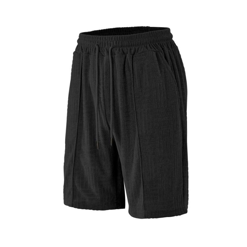 Mens Solid Textured Drawstring Casual Shorts S чёрный