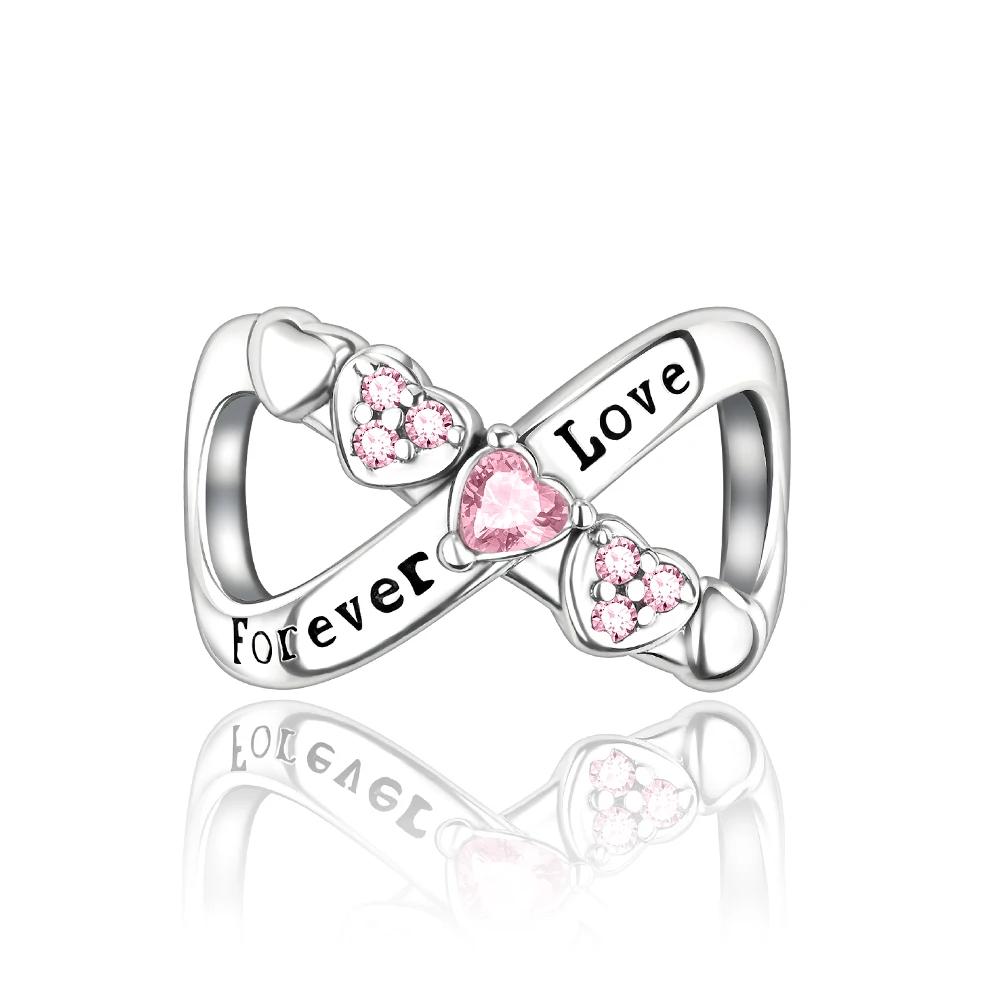 Copper Metal Sparkling Pink Heart Zircon Bead Component Charm Bead Components Swan Crown Dangle Charm Bead Component Compatible With Authentic