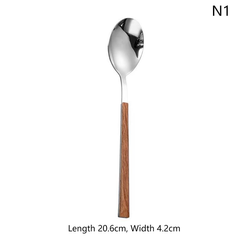 1/5 Stück Edelstahl Imitation Holzgriff Besteckset Geschirrklammer Westliches Tafelgeschirr Messer Gabel Teelöffel
