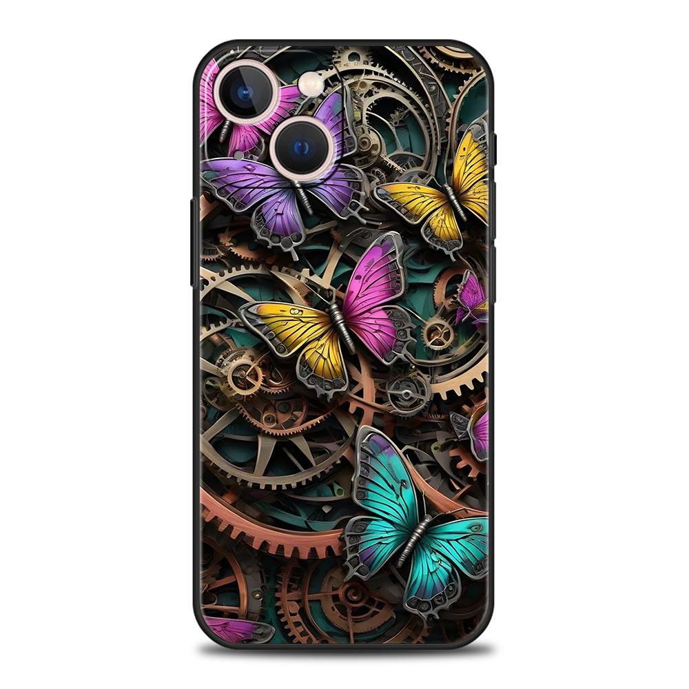 Fashionable Butterfly Flower Pattern Phone Case Cover for iPhone 17 16 15 14 13 12 11 Pro Max 17 Air Plus Soft TPU Shell Fundas