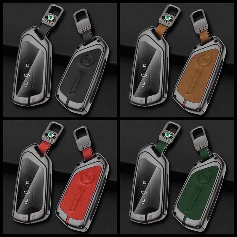 JKFB8 Zinc Alloy Car Smart Remote Key Case Bag Cover Protector Holder Shell For Skoda Octavia 4 8 A8 2020 2021 Keychain Accessories