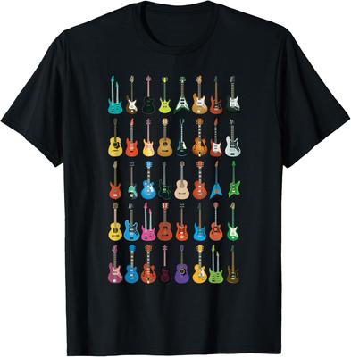 Guitar Collection Graphic Tee Music Lover Gift Short Sleeve Casual Cotton T-Shirt for Men