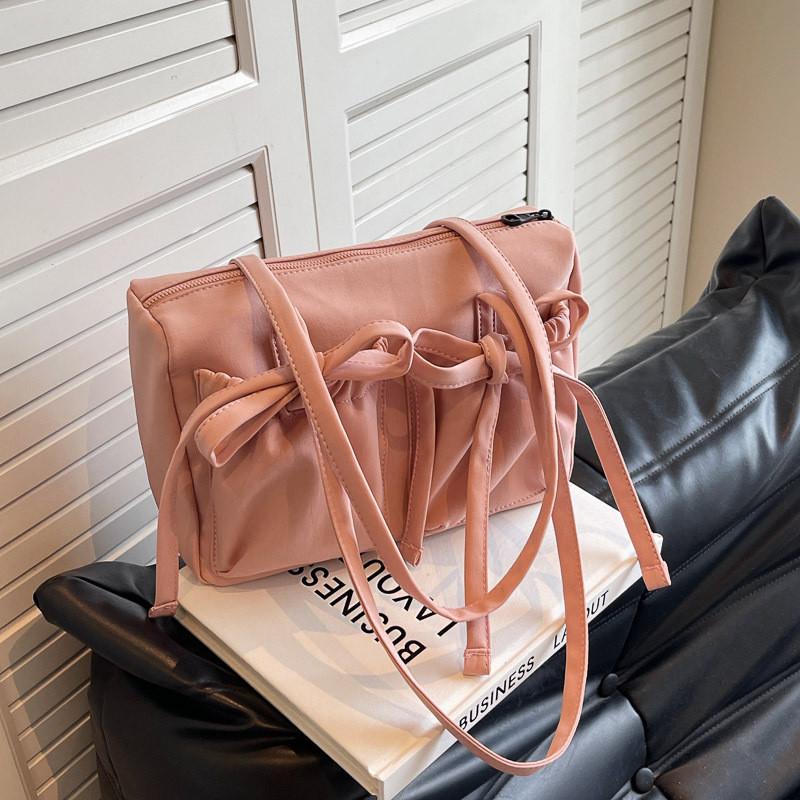 IELGY Bow Tote Bag Large Capacity One Shoulder Simple Solid Color Commuter Underarm Bag