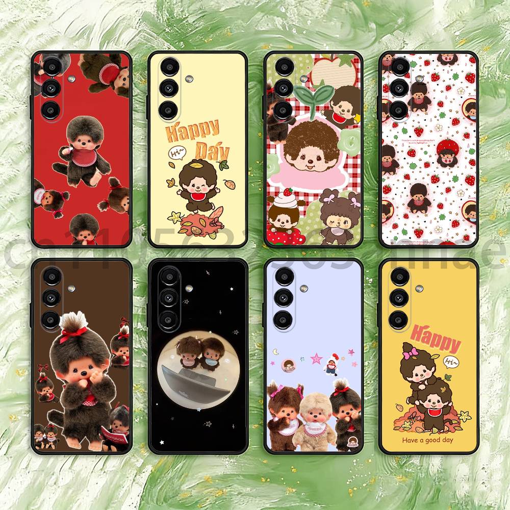Cute Monchhichis Phone Case For Samsung S25,24,21,22,23,S30,Ultra,S20,Plus,Fe,Lite,Note,S10,S9,Black Soft Shell