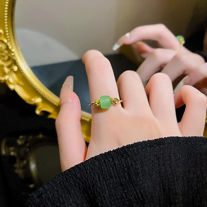 2026 New Chinese Jade Open-ended Adjustable Ring for Women Simple Personalized Daily Accessories Prom Jewelry Birthday Gifts
