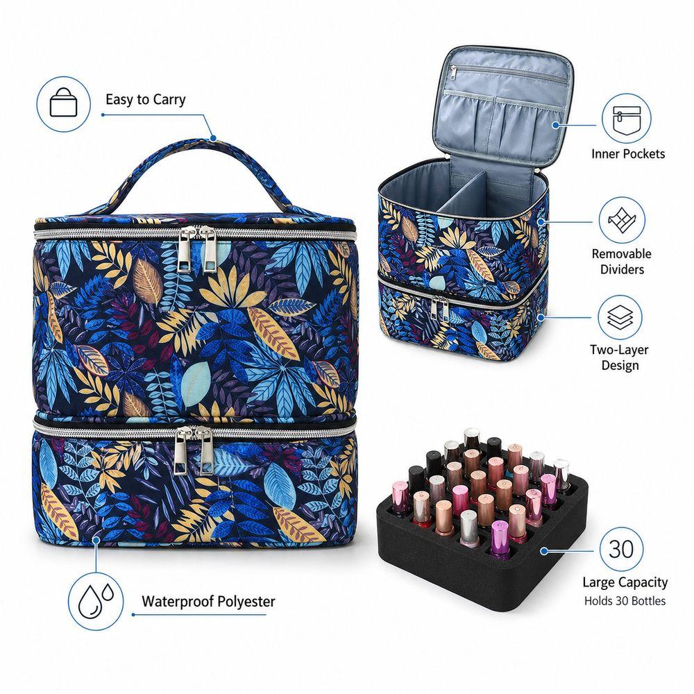 Double Layer Essential Oil Storage Bag 30 Grids Nail Care Kit Bag Makeup Bag for Nail Lovers