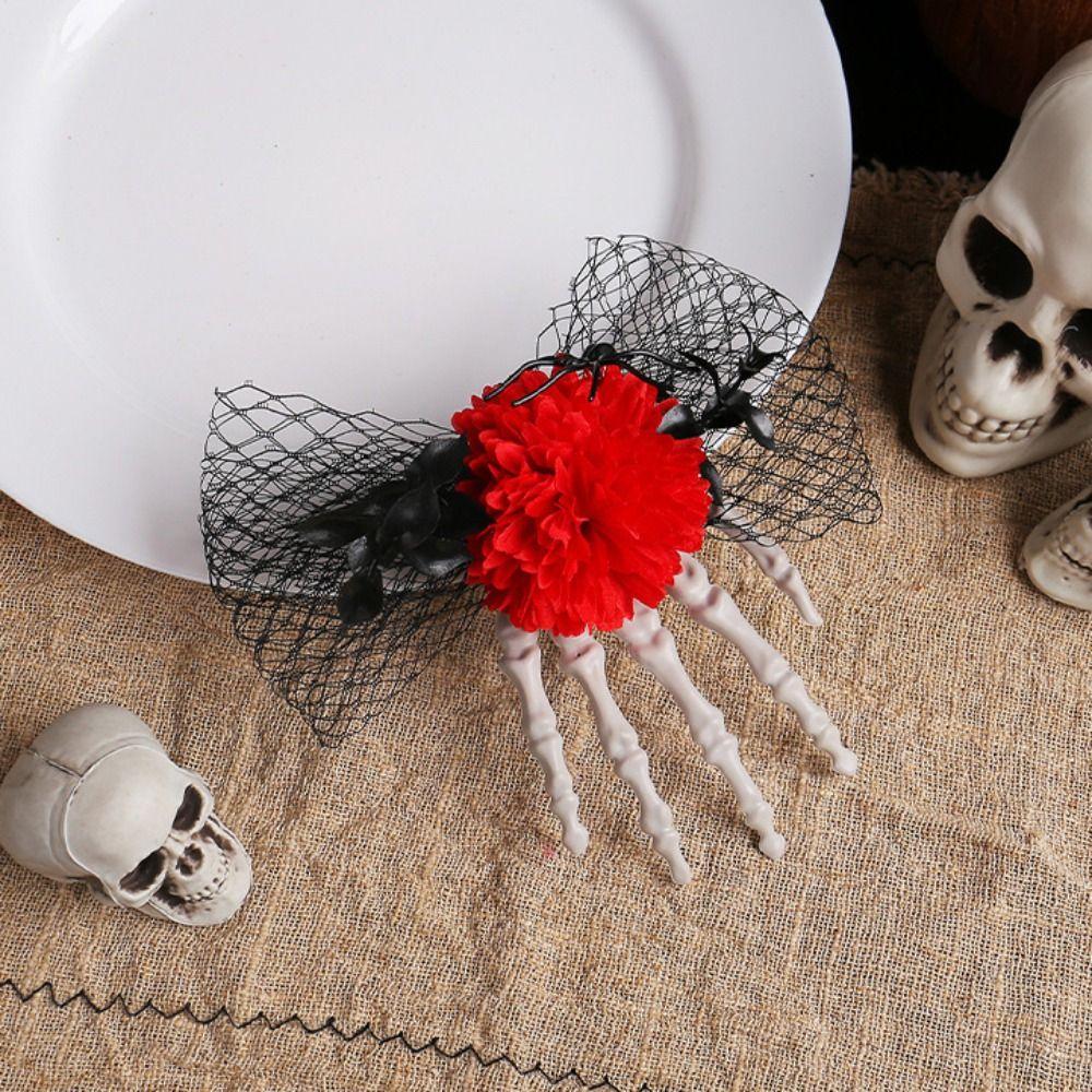 Cloth Skeleton Hand Rose Hairpin Flower Halloween Headwear  Ghost Festival Supplies