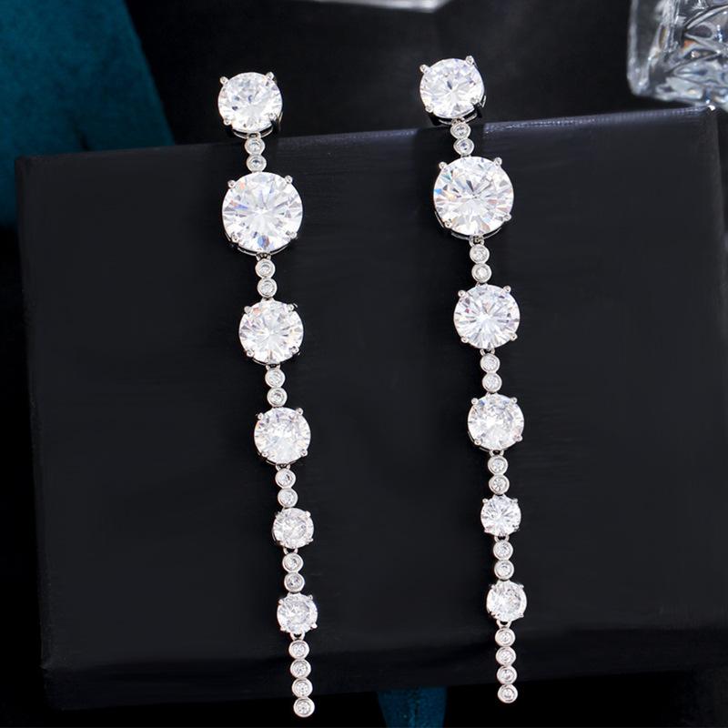 Needle Super Flash Round Zircon Inlay Design Long Earrings To Modify The Face Shape And Thin Line Earrings
