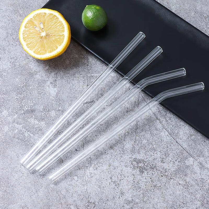 Baijie High Borosilicate Silicone Straw Set, Cold And Heat Resistant Non-Disposable Straw Stirring Spoon, 4 Straws + Storage Box + Straw Brush