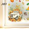 Thanksgiving Party Decor 4 Sheets Autumn Harvest Static Window Stickers, Maple Leaves Pumpkins Scarecrow Pickup Truck Decorative PVC Film Decals,