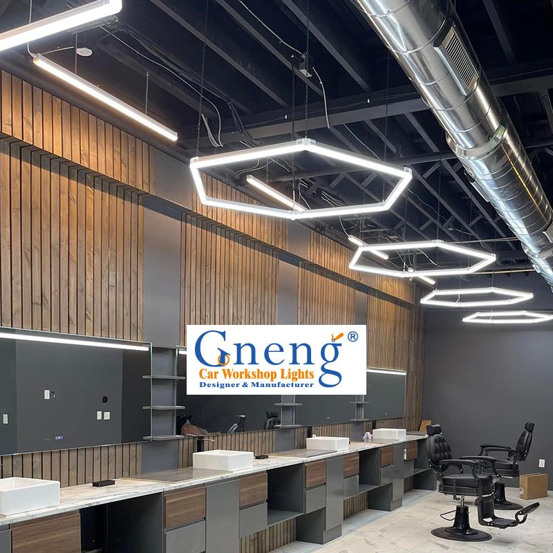 Hexagonal Honeycomb LED Ceiling Light for Garage, Gym, Barber Shop, Supermarket - Energy-Saving Lighting.
