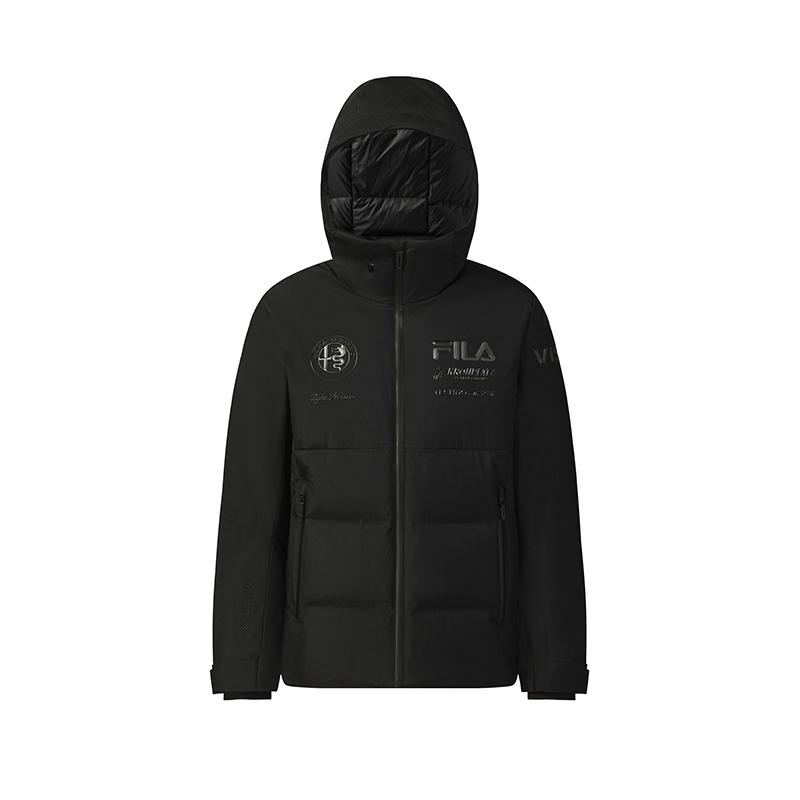 Fila Ski Series 4810 Goose Down Fashionable Cool Ski Sports Comfortable Versatile Warm Zipper Pocket Hooded Down Jacket Men Outerwear A11M546919FBK