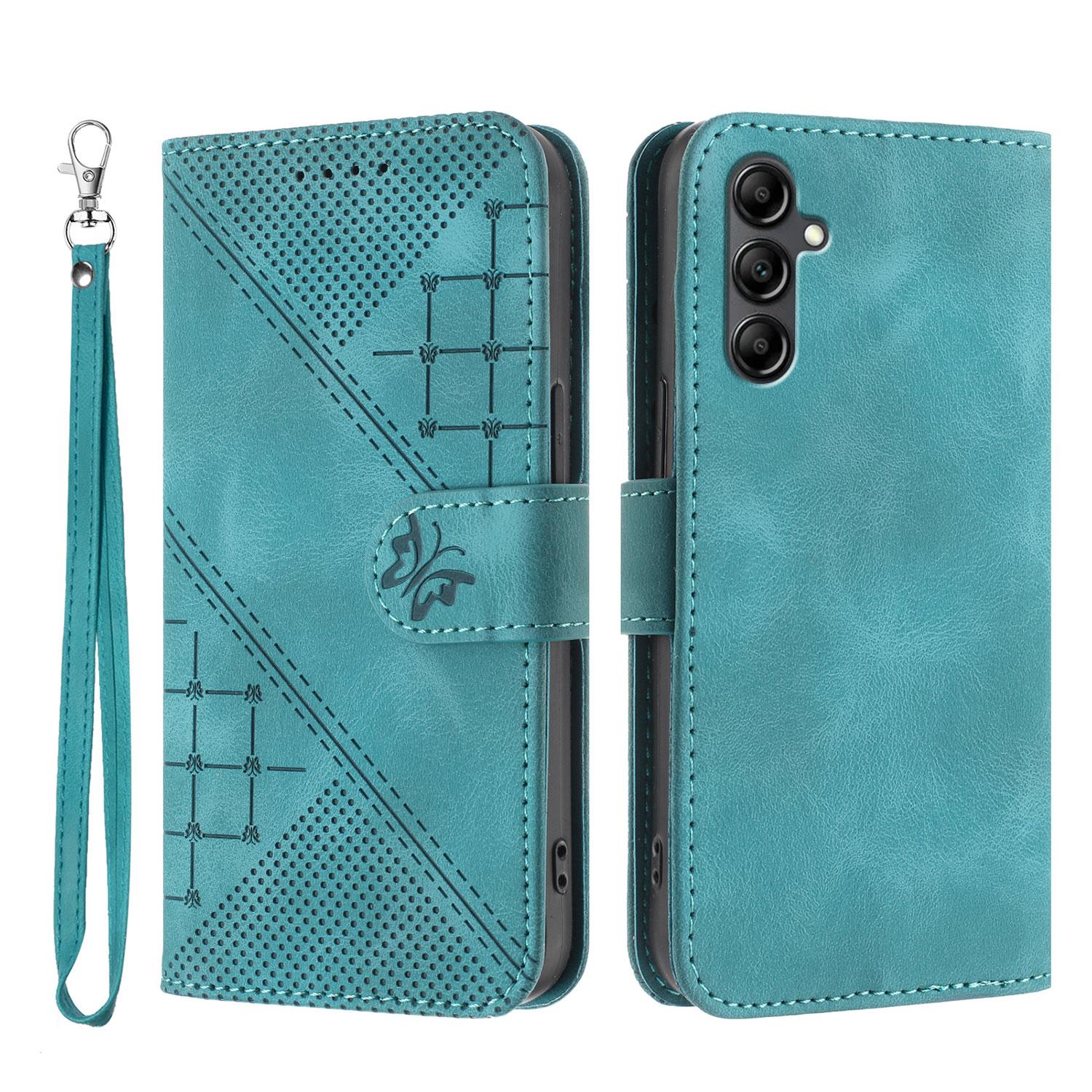 

Для Samsung Galaxy A25 5G (Глобальний) (161,0 x 76,5 x 8,3 мм) Шкіряний чохол-гаманець з тисненням метелика та квітки, чохол для телефону зі шнурком Light Blue