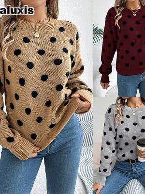 Herbst Winter Colorblock Polka Dot Langarm Reißverschluss Pullover Damenbekleidung