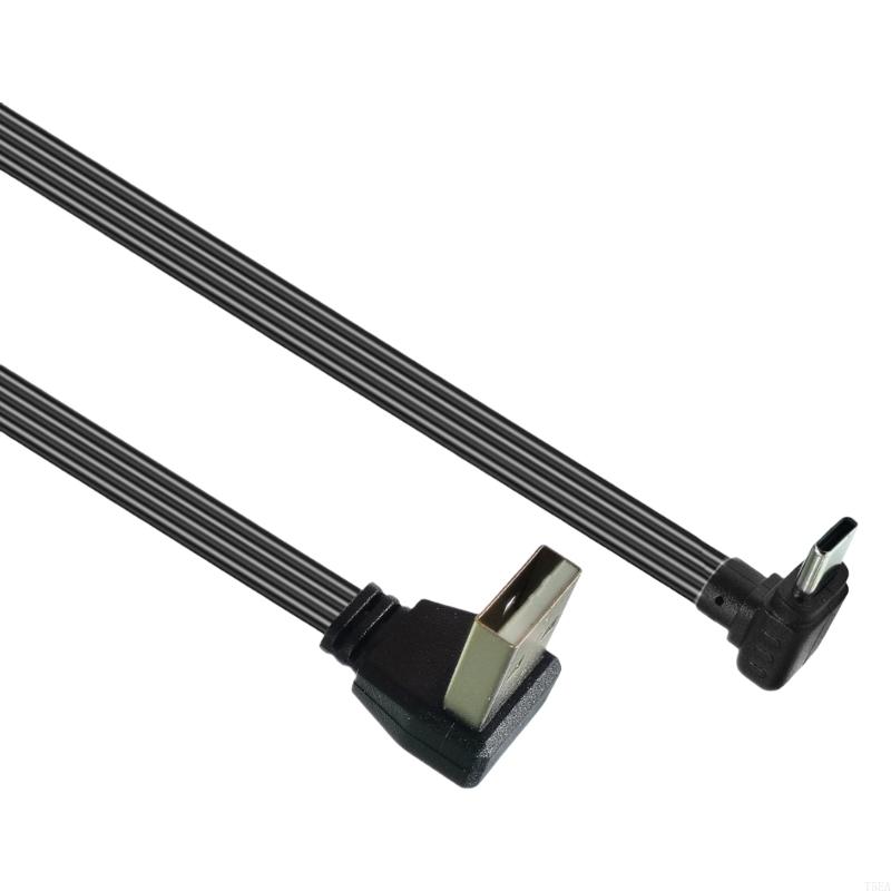 USB 2.0 Male to USB C Data Cord Wire Straight Head/90 Degree Bend Flat Cable for Tablet Phones 480Mbps Data Transfer 0.2m