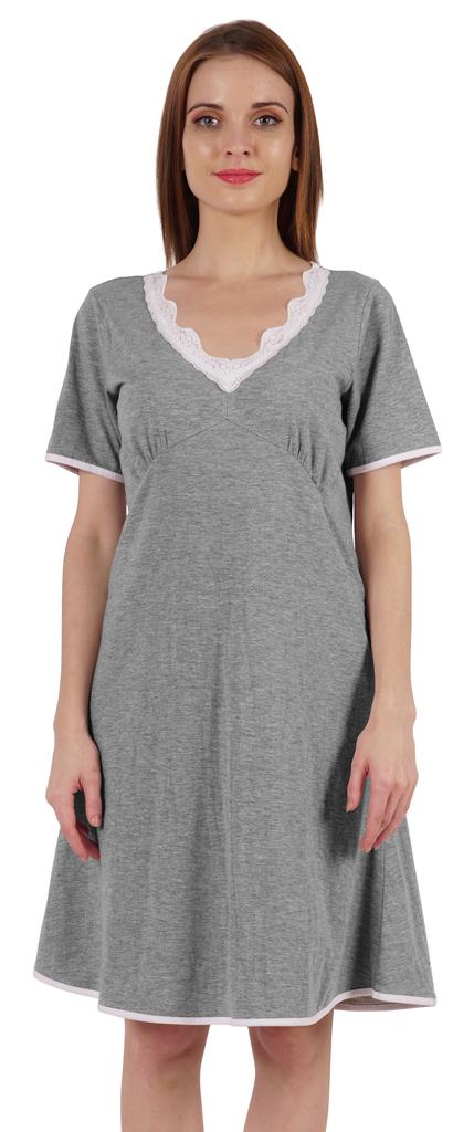 Inkmeso Solid Nightgown Dress For Women Nightwear Lace Short Sleeve Loungewear