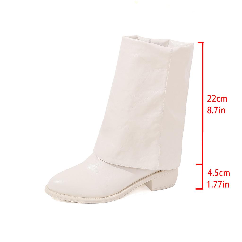 Fashion Retro Pointed Toe Mid Heel Fashion Boots for Women Autumn 2025 New British Style Mid-Calf Boots PU Leather Slip On Botas Mujer