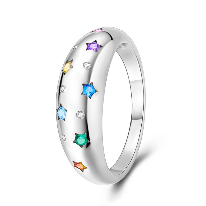 Rings 925 Silver Star Moon Colorful Sparkling Zircon Simple Rings For Women Exquisite Wedding Engagement Birthday Jewelry Gifts