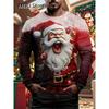 Christmas Muscle Print Tee Men's Clothing Casual Streetwear 3D Printed Top Christma Long Sleeve Oversize O-Neck T-Shirts for Men