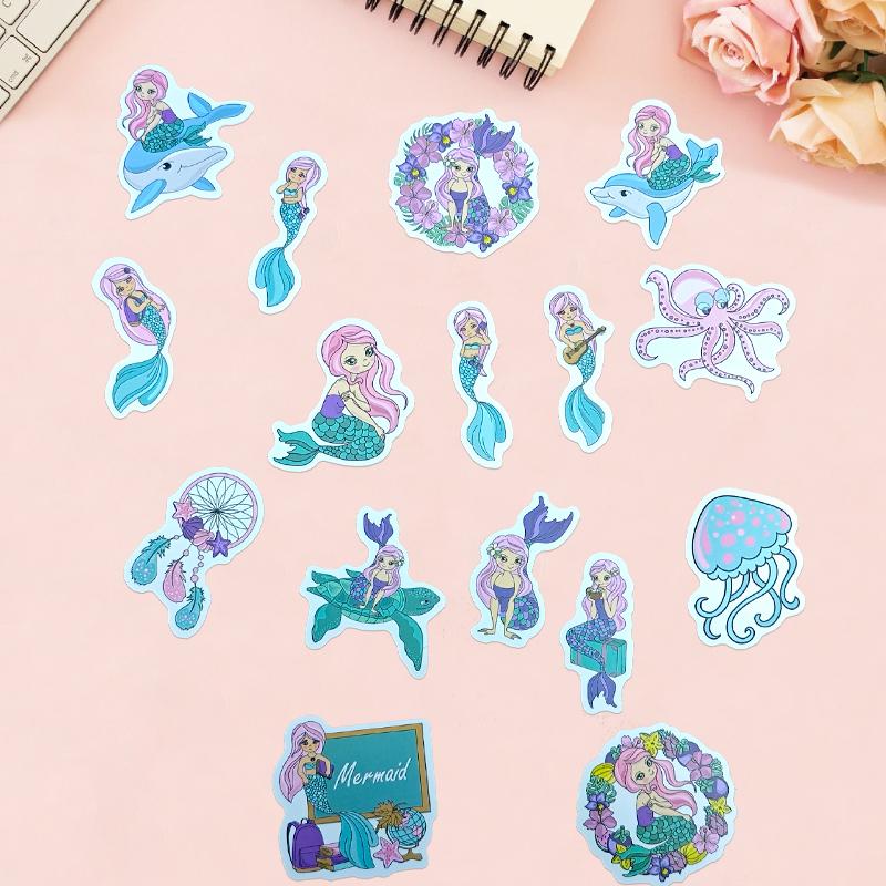 50 PCS Cute Sea Mermaid Stickers for Boys Girls Cartoon Ocean Stickers Vinyl Waterproof Stickers for Water Bottles,Laptop