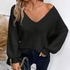 Women's Bow Knit Sweater Long Sleeve Backless V-Neck Drop Chunky Pullover Sweater