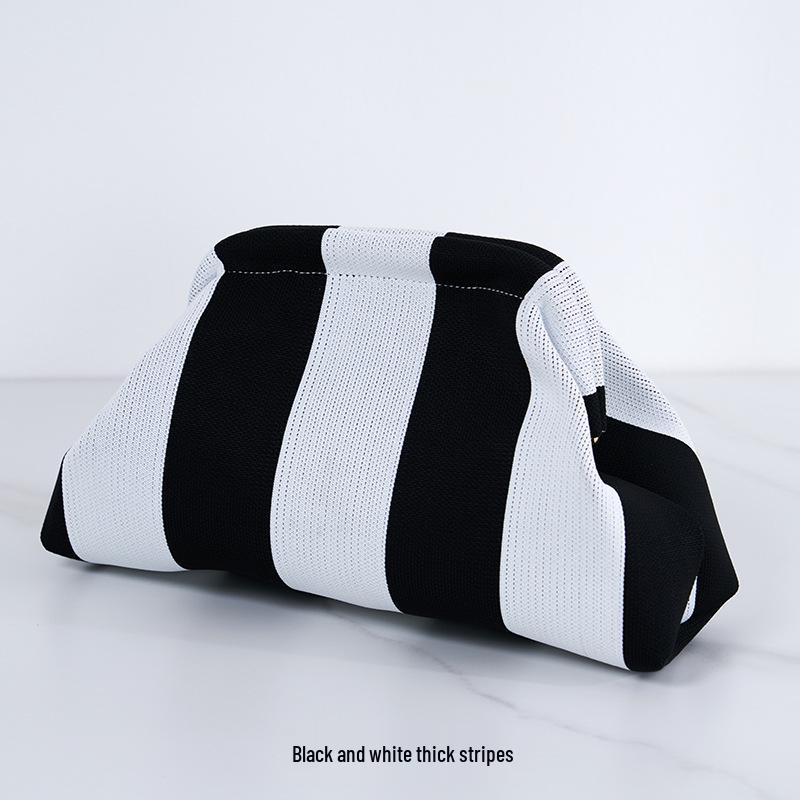 2025 Versatile Striped Knitted Handbag: Cloud Design, Large Capacity, Color Block, Daily Use.