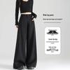 Women's 2025 Summer Black Wide-Leg Pants: Pear-Shaped, Slimming, High-End Drape, Loose Fit
