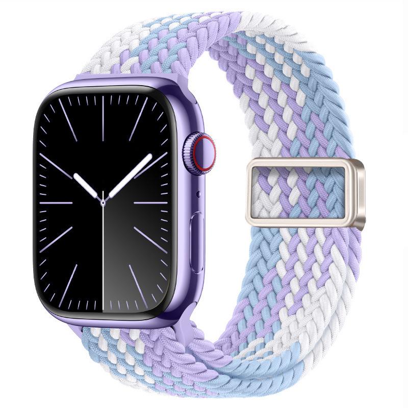 Compatible with Apple Watch S10, iWatch 11, Xiaomi 9, Huawei; Rainbow Nylon Magnetic Buckle Strap.