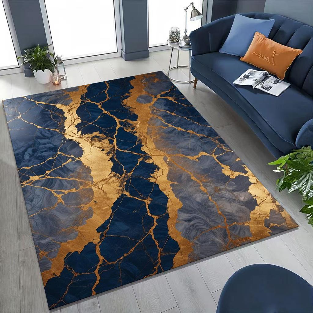 2026 Luxurious Marble Black Green Gold Colorful Stone Texture Rug for Bedroom Living Room Sofa Home Doormat Decor,Non-slip Mat