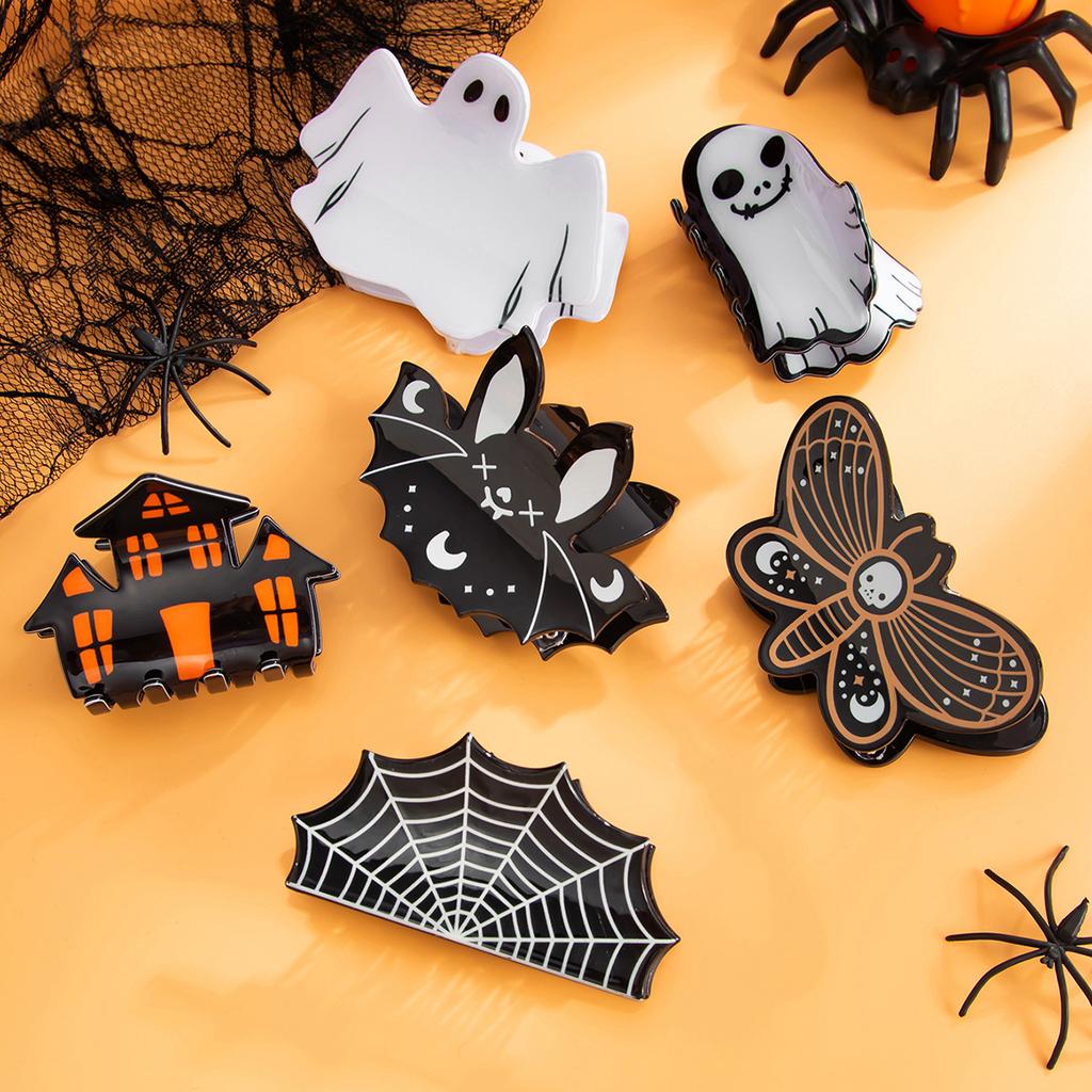 Funny Halloween Pumpkin Butterfly Grab Clip, Ghost Acrylic Spider Web Disc Hair Hairpin Head Jewelry