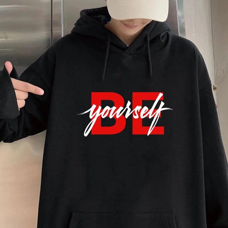 

Пуловер «BE Yourself», толстовка с капюшоном, модные толстовки с буквами, толстовки в стиле Харадзюку в стиле хип-хоп, уличная одежда большого размера, зимняя одежда с капюшоном