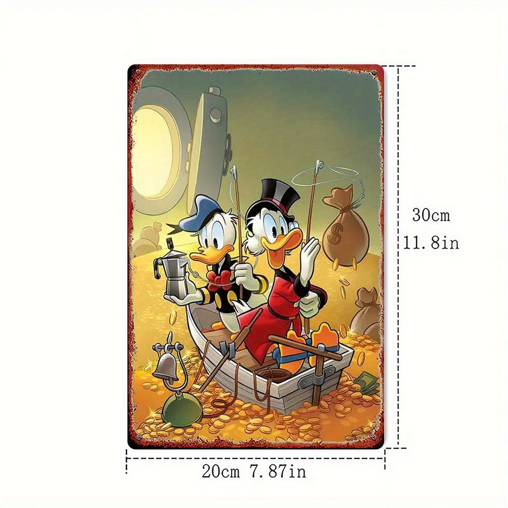 1pc Donald Duck & Scrooge McDuck Treasure Hunt Metal Wall Art - 20.32x30.48 Cm Iron Decorative Plaque with Pre-Drilled Holes, Vi