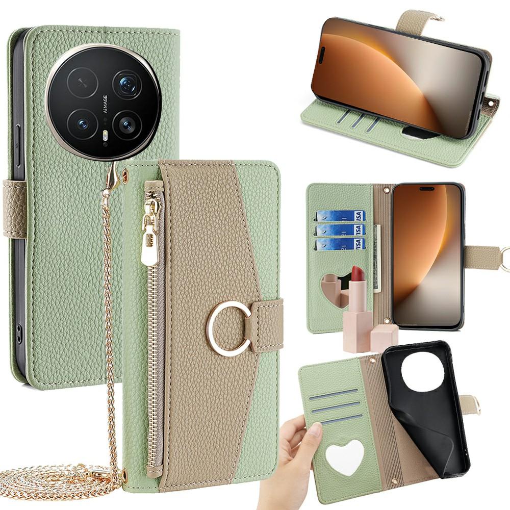 

For Honor Magic8 Pro 5G Case Mirror Wallet Leather Phone Cover with Chain Shoulder Strap