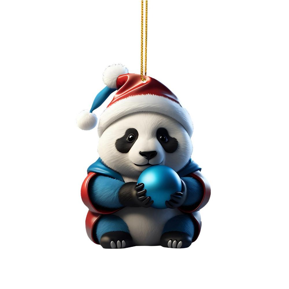 Cartoon Christmas Panda Ornament 2D Xmas Hanging Ornament Car Panda Pendants  Party Supplies