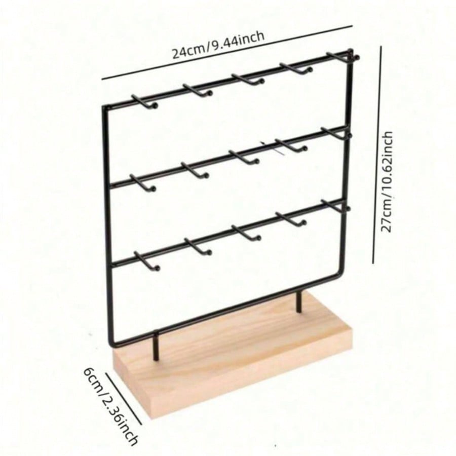 

1pc Wood Earring Display Stand For Selling, Earring Rack Display Holder Stand Black Three-layer різнокольоровий