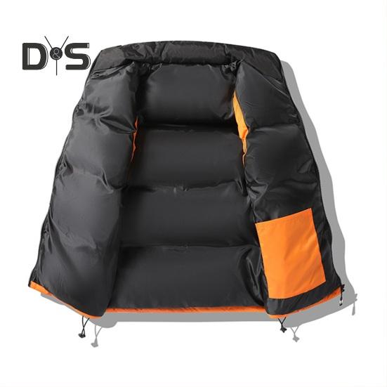 Men Cotton Waistcoat Stand Collar Sleeveless Patchwork Color Cotton Vest Coat with Pockets Elastic Drawstring Hem Zipper Placket Vest Outwear