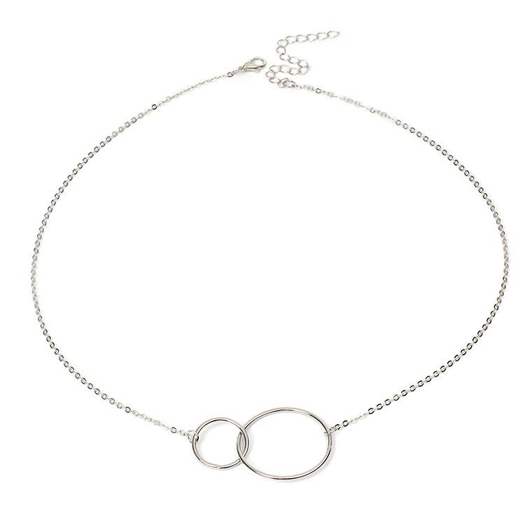 

New European and American fashion collarbone chain, European and American simple geometric personalized size circle necklace, personalized versatile срібний
