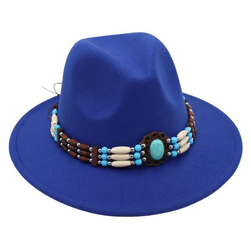 Turquoise Ethnic Style Top Hat, Foreign Style Jazz Hat, Retro Felt Hat, Spanish Temperament Plush Woolen Hat