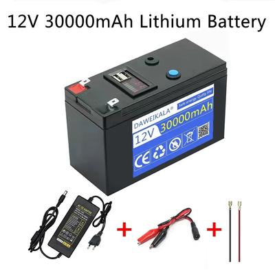 Batería de litio de 12 V, 30 Ah, 18650, paquete de batería recargable para energía solar, luces LED para vehículos eléctricos, batería de 12,6 V, cargador de 3 A