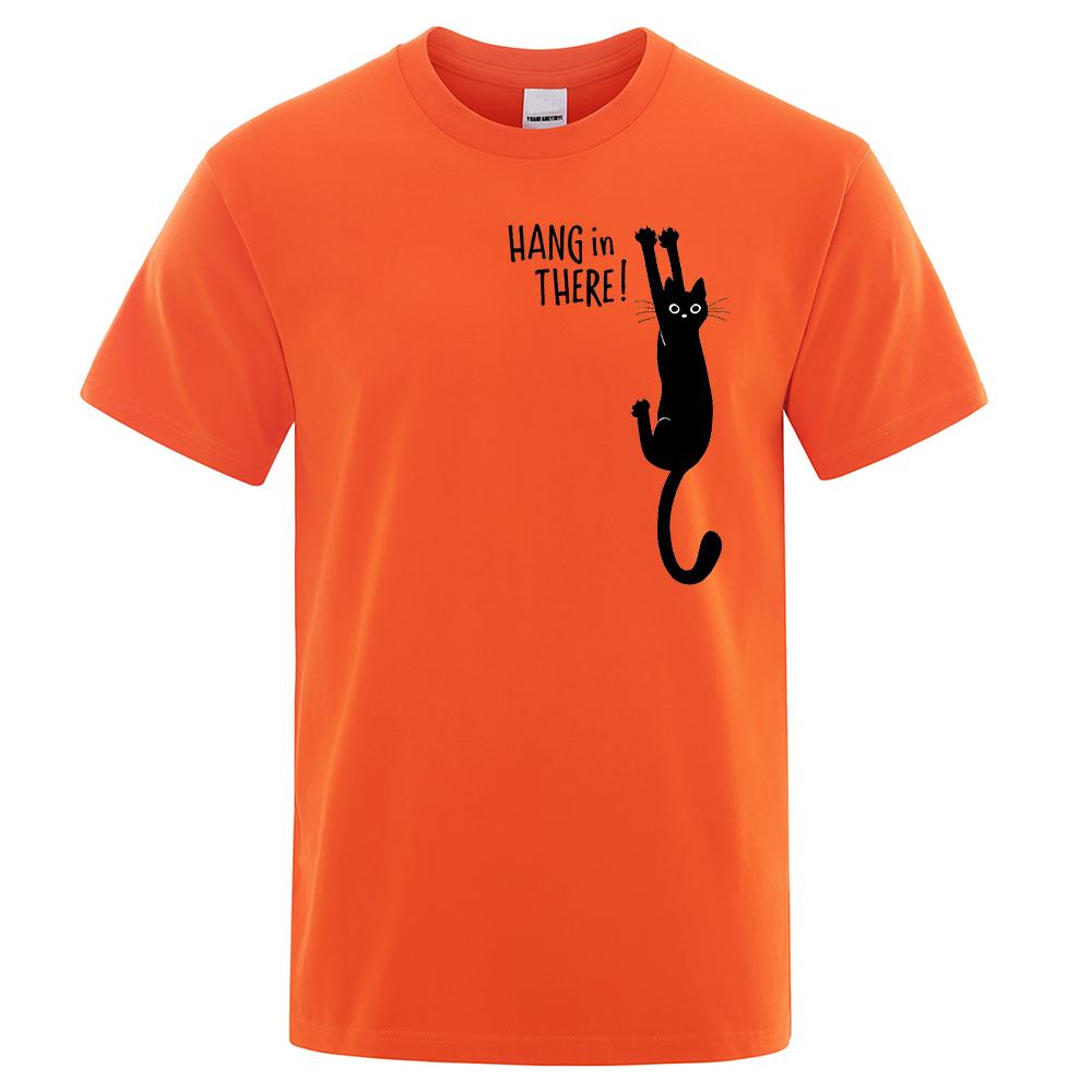 Summer T-shirt for Male Funny Cat Printed Hang in Here Cute T-shirts Men Cotton Short Sleeve Top Tee Shirts Casual O-Neck Tops