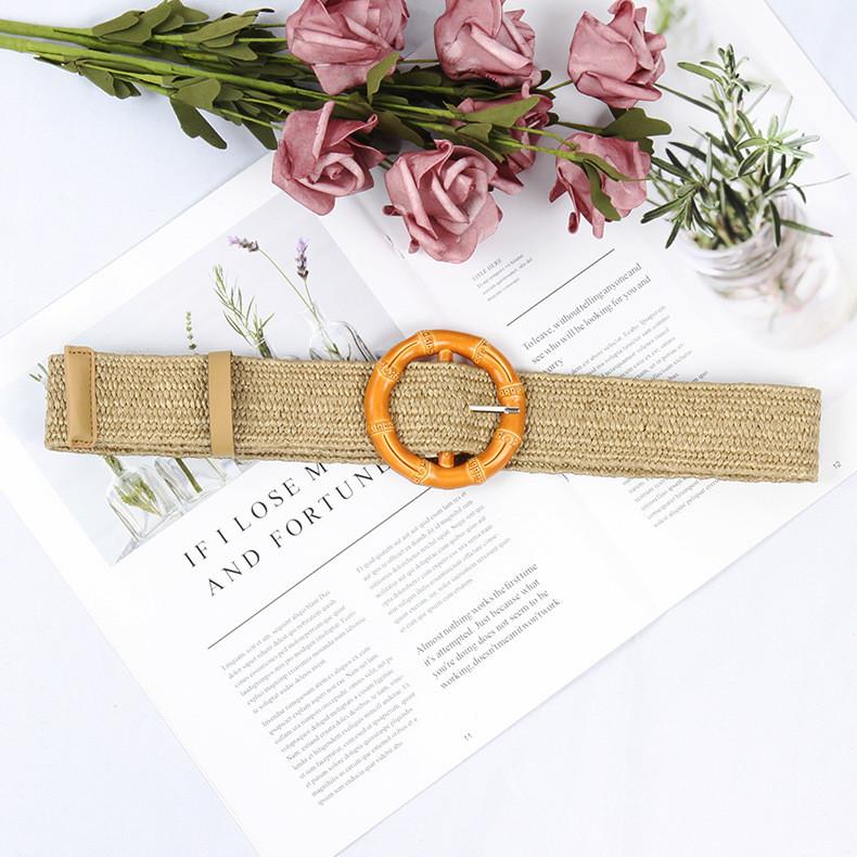 Waist Weave Rope Bamboo Kno Imitation Woven Round Buckle Women Waist Belt Gift