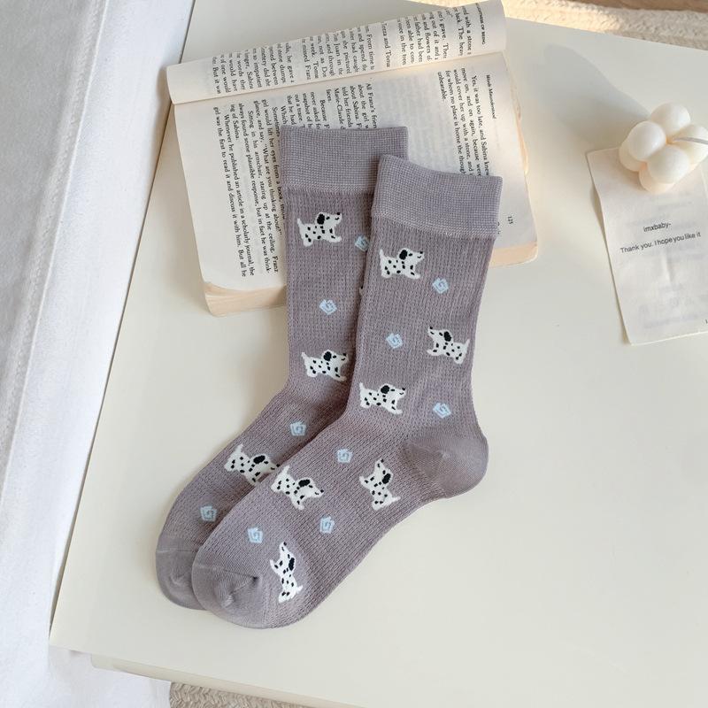 

5pair Cute Dog Socks Women S Summer Thin Mesh Breathable Medium Tube Stacking Socks Modal Cool Summer Women S Socks Long One size fits all серый