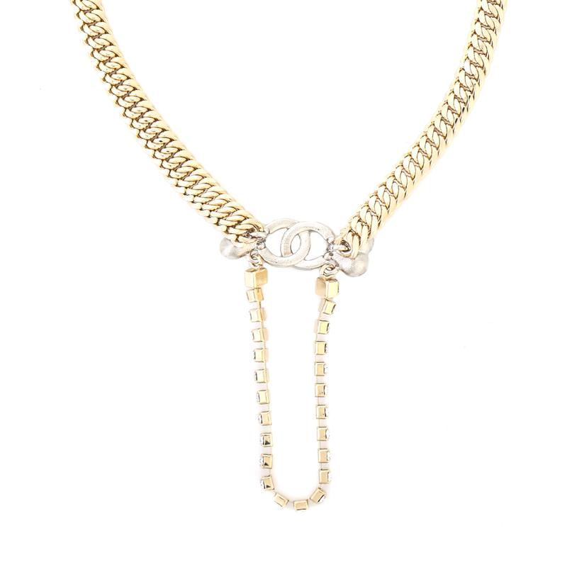 CHANEL 23 spring and summer 23S crystal love silver diamond double C rhinestone decorative chain necklace metal necklace women's style