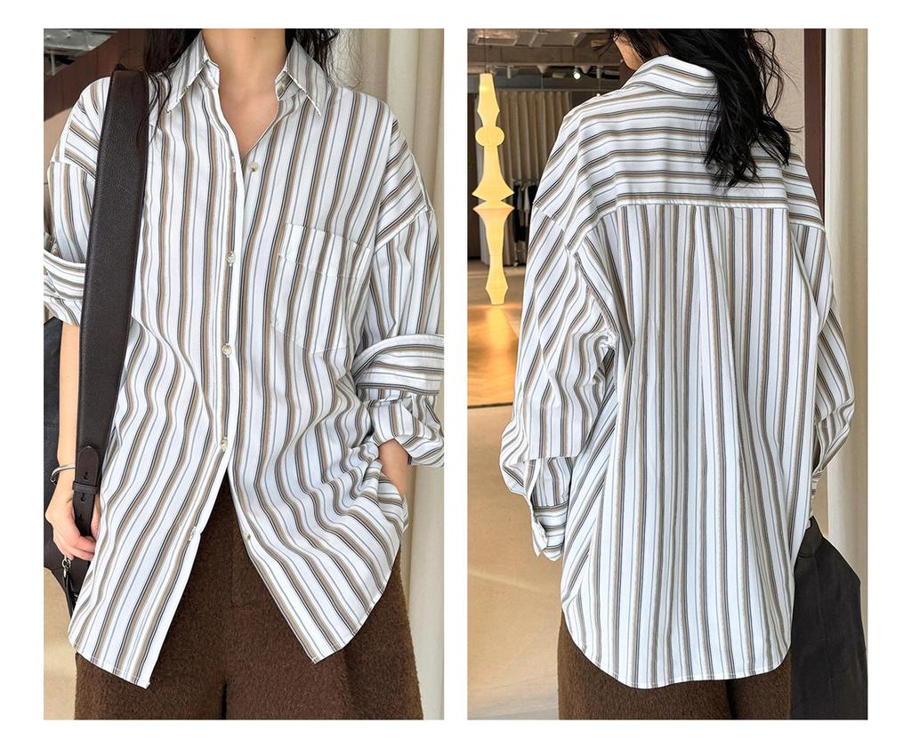 Louvre Spring Korean Fashion Striped Loose Casual Women's Top