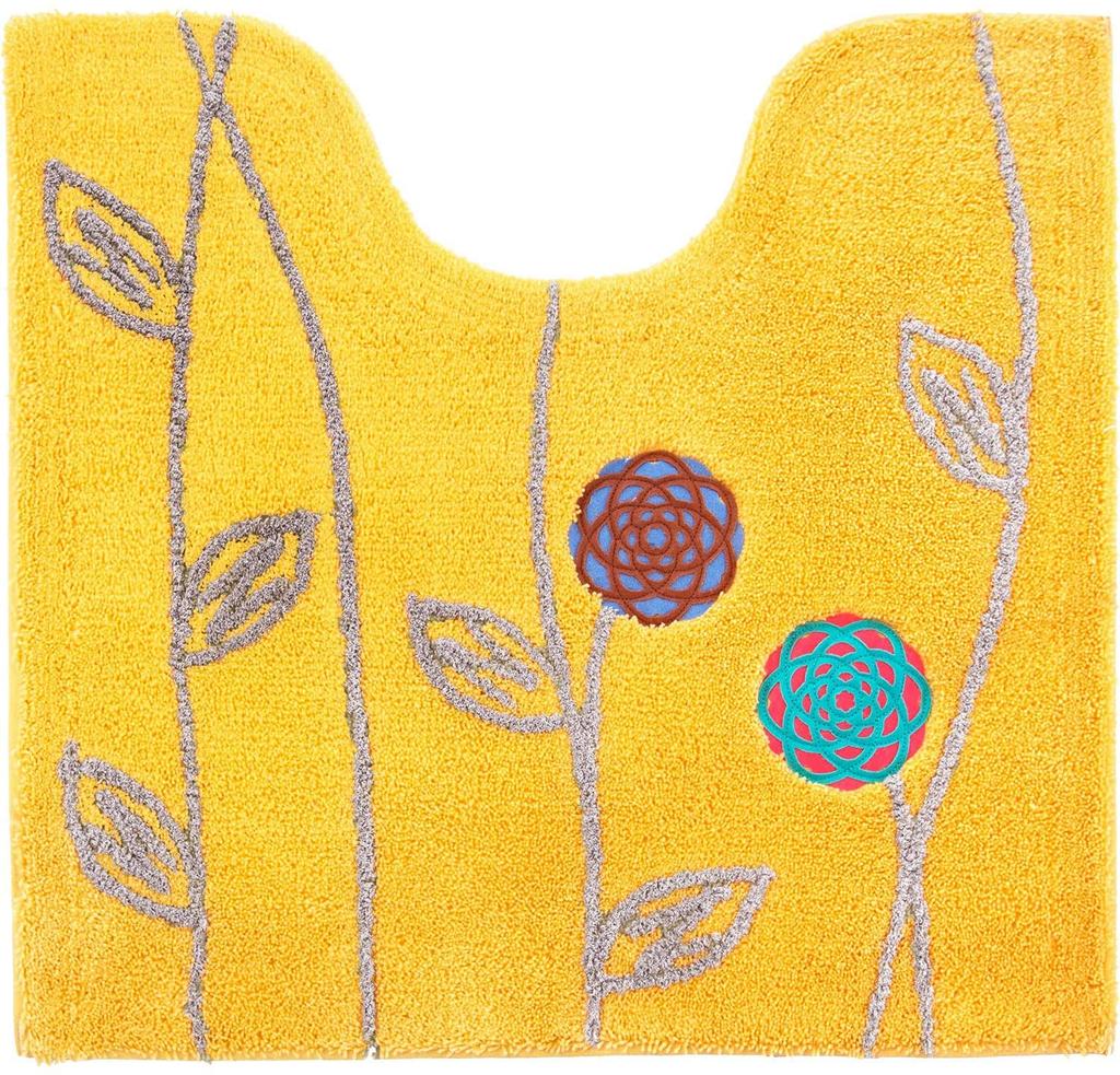 Oka Etoff Gelbes Toilettenmatten-Set, 3-teiliges Set (60x64cm Toilettenmatte + Hausschuhe + Toilettenpapierhalter-Abdeckung), Glücksbringer Gelb, Skandinavisches Design