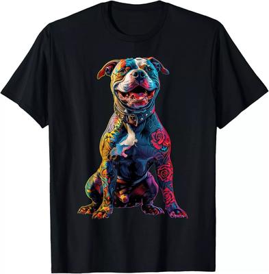 Dog Tattoos Pitbull Tattooed Colorful Funny T Shirt