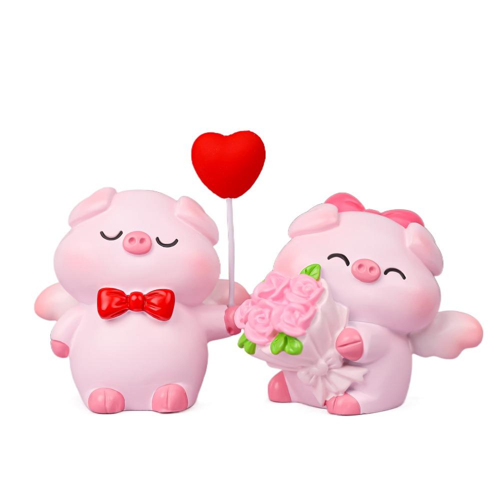 Cartoon Pig Statue Cute Miniatures Figurine Cake Decoration Couple Piggy Ornament  Home