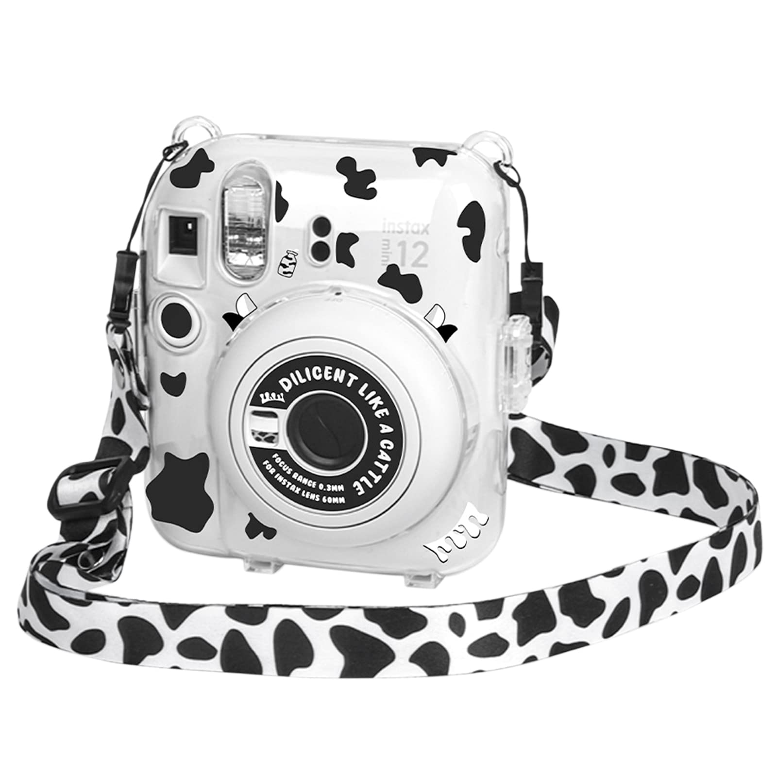 

HIYQIN mini12 Case for Fujifilm Instax Mini 12 Camera, Protective Clear Case with Crystal Hard Shell Cover and Shoulder Strap, Includes Camera Sticker