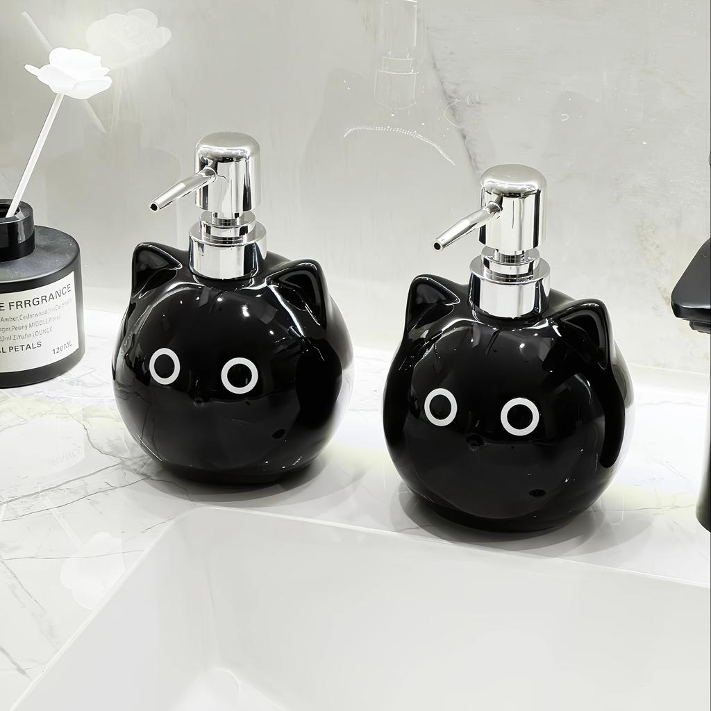 Cute Cat Ceramic Soap Dispenser, Pressed Bottle Set for Bathroom Counter Top, Hand Sanitizer & Lotion Container