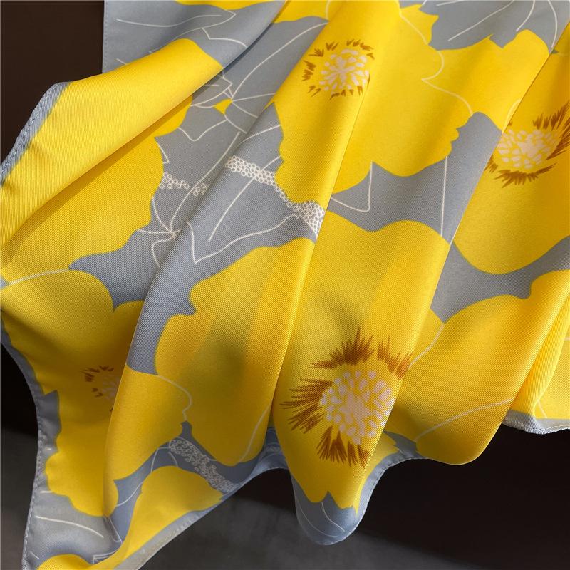 New Silk Scarf Flower Color Matching Scarf Twill Silk Square Scarf 90cm Travel Sunscreen Shawl Headscarf Female